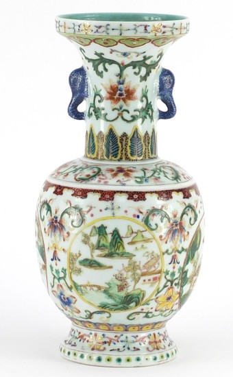 Chinese porcelain vase with elephant head handles, finely ha...