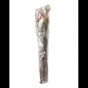 Christo ( Gabrovo 1935 - New York 2020 ) , "Wrapped Bouquet of Roses" 1968 plastic flowers, polyethylene, paper clip and plastic twine cm 63x13x5 Signed, dated and numbered 11/75...