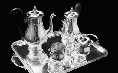 Christofle - 4pc. French Antique Louis XVI Silver Plate Tea Set + Tray, MINT !