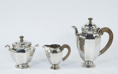 Christofle Art Deco silver-plated coffee service with wooden handles, markedt