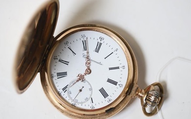 Chronometre' Full Hunter 14ct Gold Pocket Watch Manual Wind