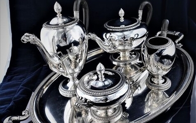 Coffee and tea service, Huge set,decorated with dragon heads - .800 silver - Italy - Early 20th century