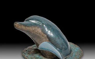 Collectible Lg Signed Bronze Coin Bank of Dolphin