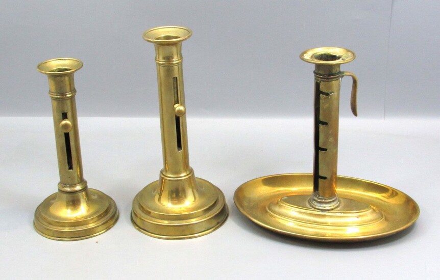 Collection of 3 Antique European Brass Candlesticks