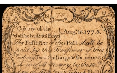 Colonial Currency, MA. 1775 PAUL REVERE Engraved