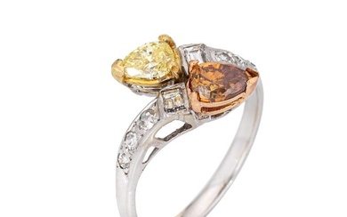 Colored Diamond Moi et Toi Ring Vintage 14k White Gold Sz 6.75 Bridal Jewelry