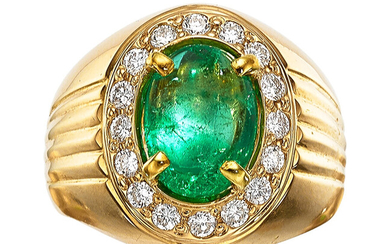 Columbian Emerald, Diamond, Gold Ring Stones: Colombian emerald cabochon...