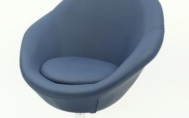 Contemporary swivel lounge chair with blue faux leather