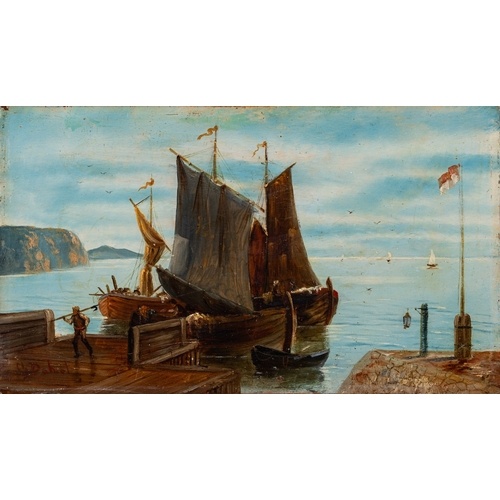 Continental School, 19th Century Fishing boats in port and ...
