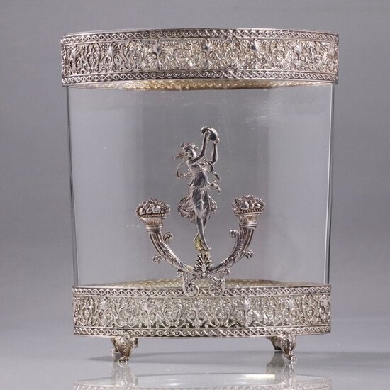 Continental Silver Overlay Art Nouveau Girl Glass Vase