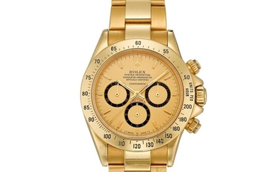 Cosmograph Daytona, Reference 16528 | A yellow gold chronograph wristwatch with suspended logo and bracelet, Circa 1988, Formerly in the Collection of Eric Clapton, CBE | 勞力士 | Cosmograph Daytona 型號16528 | 黃金計時鏈帶腕錶，約1988年製，原為 Eric Clapton, CBE 收藏 , Rolex