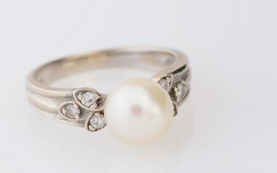 Cultured Pearl, Diamond, 14k White Gold Ring.