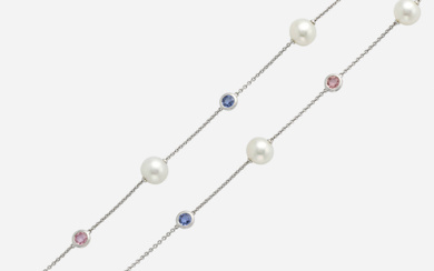 Cultured pearl and multi-color sapphire necklace