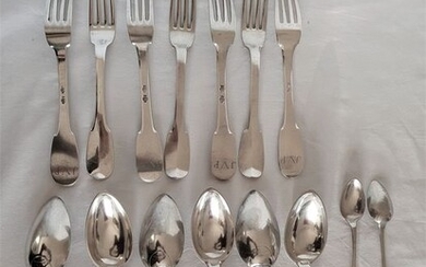 Cutlery set, cutlery 7 forks 6 tablespoons and 2 teaspoons Farmers General hallmarks - Silver - France
