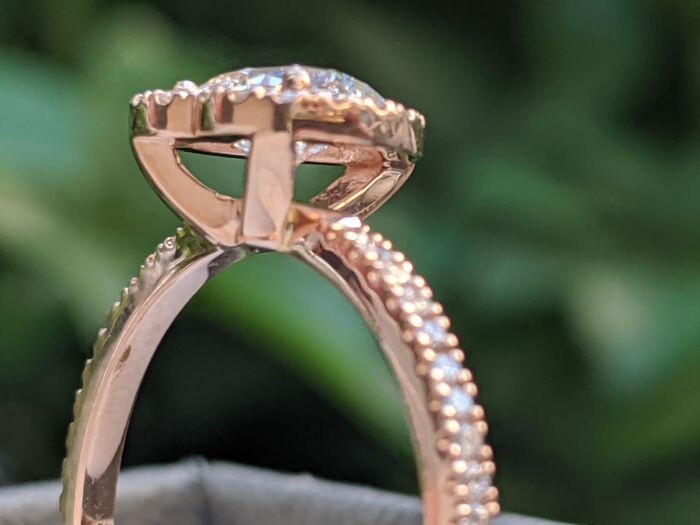 D VS1 Heart Halo Engagement Ring - 14 kt. 14k Rose Gold - Ring - 1.01 ct Diamond - Diamonds