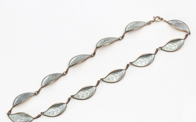 DAVID ANDERSEN, A gold plated silver necklace with light blue enamel, Norway.
