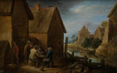 DAVID TENIERS III (1638 / 1685) "Outside tavern scene"