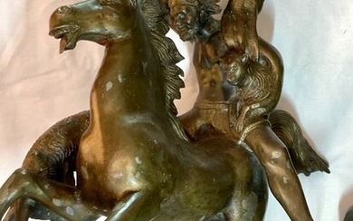 Dal modello di Tommaso Campajola (XIX / XX) - Sculpture, Indian warrior on horseback with spear and fair - 55 cm. - Bronze - Second half 20th century
