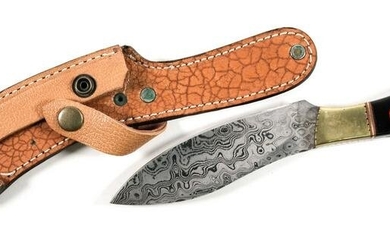 Damascus Steel Knife w/Leather Sheath