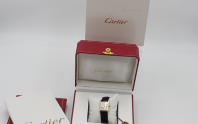 Damenarmbanduhr, must de Cartier, 925er Silber vergoldet, Vermeil Tank Quartz...