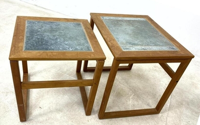 Danish Modern Teak and Tile Nesting Tables. Square for