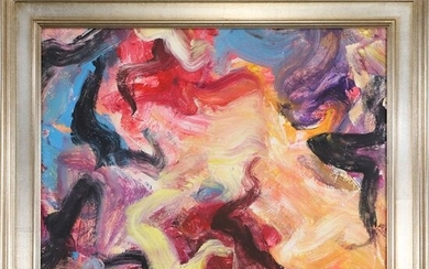 De Kooning Abstract Oil Painting on Board, Framed