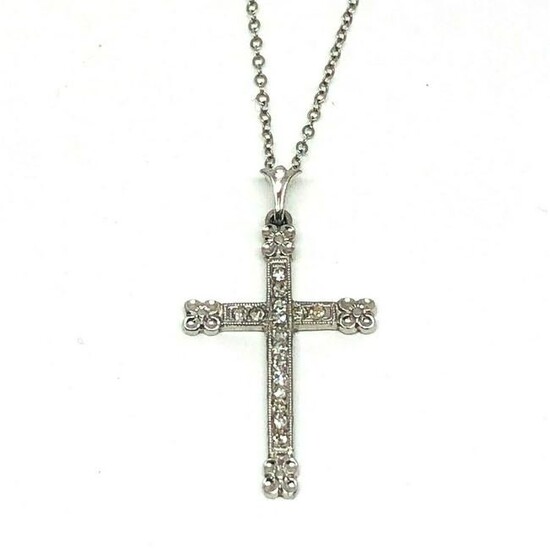 Diamond Platinum Cross 14K White Gold Chain Necklace