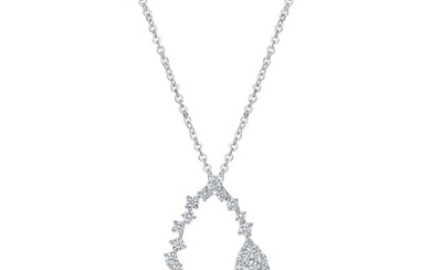 Diamond Teardrop Pendant With Pear Cluster Accent In 14k White Gold (16-18 Inch Adj Chain)