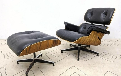 EAMES Style Leather Lounge Chair and Ottoman. Nicely gr