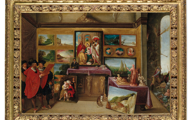 ÉCOLE ANVERSOISE DU XVIIe SIÈCLE, ENTOURAGE DE FRANS FRANCKEN II, Cabinet d’amateur avec ânes iconoclastes
