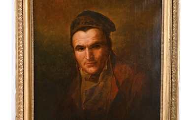 ÉCOLE FRANCAISE début XIXè. « Portrait d’homme au bonnet ». Huile sur toile. H.65 L.56....