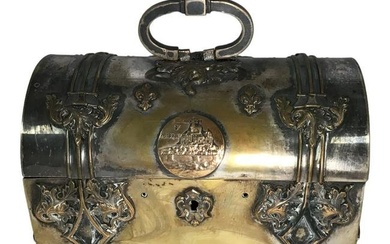Early 20th C. French Gothic Style Brass Casket With Mont St. Michele