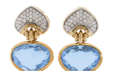 Earrings in gold, diamonds and blue stones