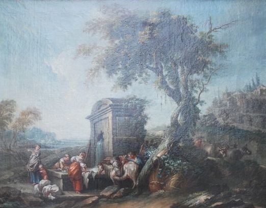 Ecole francaise du XVIIIe (suiveur de Jean Baptiste Lallemand) - Lavandières et troupeau