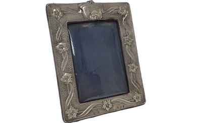 Edwardian Art Nouveau silver photograph frame with floral decoration and rope twist borders