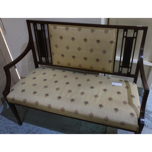 Edwardian mahogany inlaid two seat settee with upholstered s...