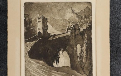Emile Leroy, Engraving #59/250 Castle Fortress Bridge