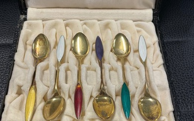 Enamel Edelm norway sterling - Spoon box (6) - .925 silver, Silver