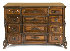 English Victorian-style chest of drawers-desk in mahogany, late 19th Century.