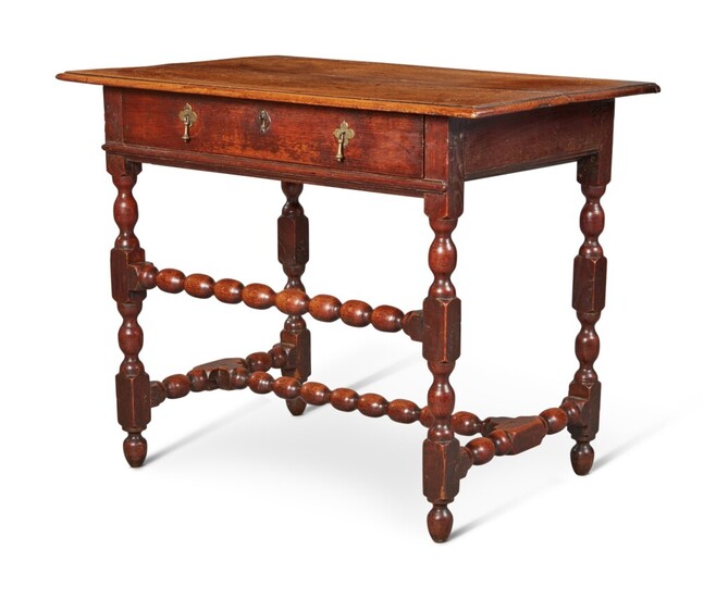 English William and Mary Turned and Joined Oak ‘High-Low’ Stretcher Table, Early 18th Century