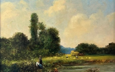 English school. (XX) - A river landscape with figures