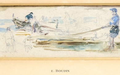 Eugène Boudin (français, 1824-1898) - Pêcheurs, aquarelle et crayon sur papier. Eugène Boudin (français, 1824-1898)...