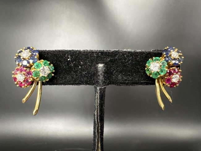 Exquisite quality diamond, ruby, sapphire, emerald, 18k earrings
