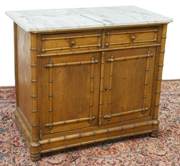 FRENCH MARBLE-TOP PINE & FAUX BAMBOO BUFFET