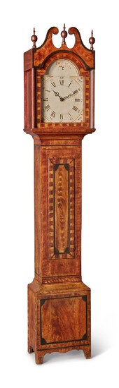 Federal Polychrome Grain Paint-Decorated Pine Tall Case Clock, Possibly South Shaftsbury, Vermont, Circa 1830