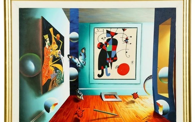 Ferjo b.1946 Modern Surreal Interior Oil Painting