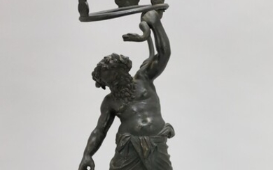 Figure de Bacchus, serpent à la main, en bronze, non signée - Hauteur 42 cm....