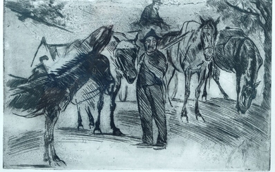 Arturo Checchi © (Fucecchio, 1886 - Perugia, 1971), Figures with mules