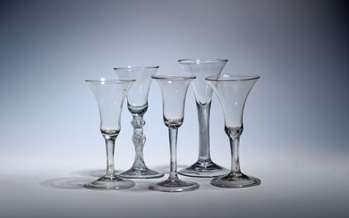 Five English and Continental wine glasses mid 18th century