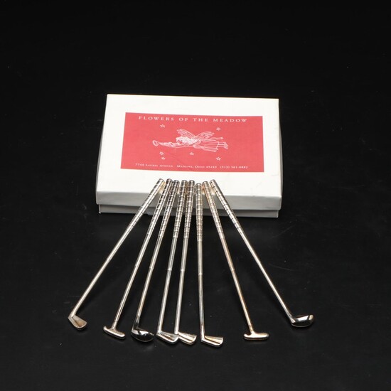 Flowers of the Meadow Silver Plate Golf Club Cocktail Stirrers